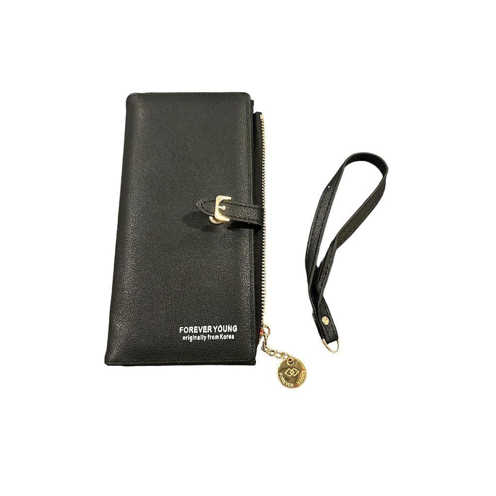 Forever Young Wallet Women's OS Black Wristlet Wallet Clutch Purse With Strap - Picture 8 of 10
